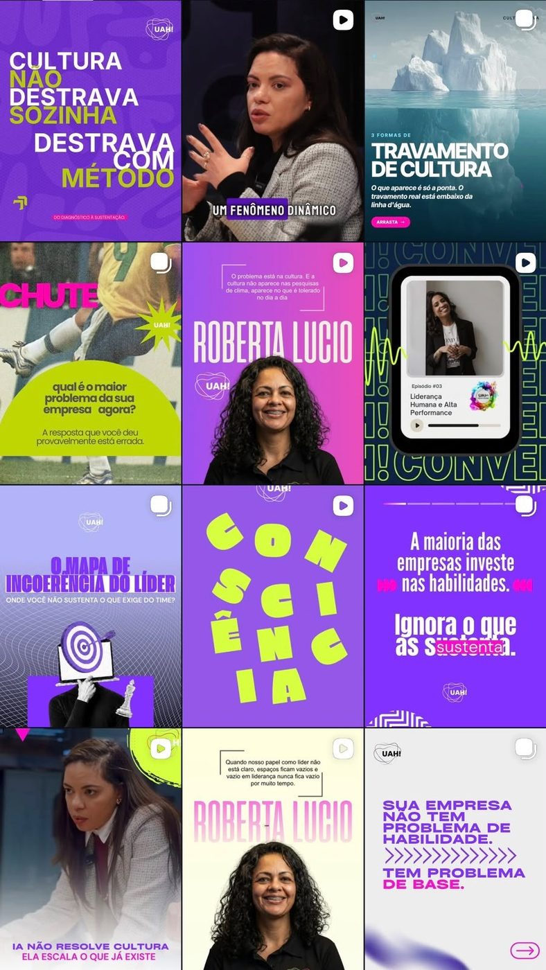 Case de conteúdo — grade de Instagram do cliente Uah!